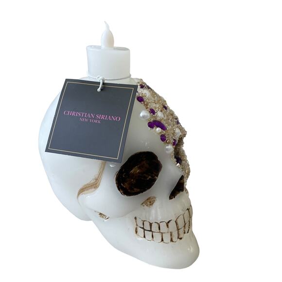 Christian Siriano Jeweled Skull LED Wax Candle Spooky Halloween Glam Decor New - Picture 5 of 14